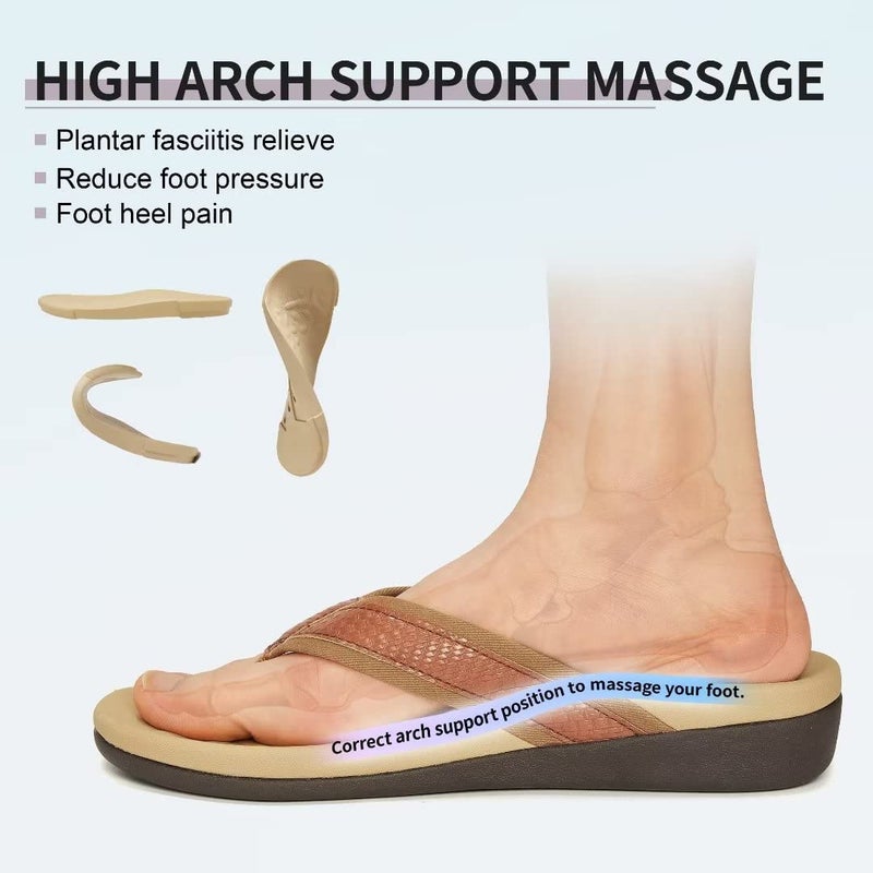 MEGNYA Comfortable Beach Flip Flops for Women, Best Arch Support Sandals for Plantar Fasciitis, Heel and Foot Pain Relief Sandals for Flat Feet Coffee Size 10 - Image 3
